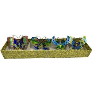 Vintage Smithsonian Cloisonne Butterfly Ornaments Set of 4 Colorful Fairycore